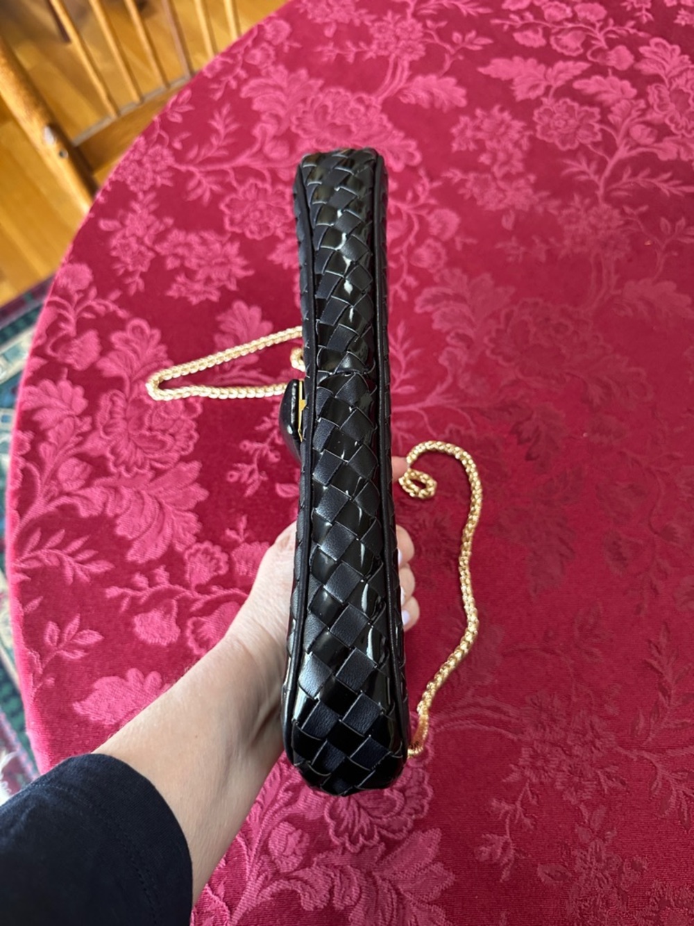 Bally Black Patent & Leather Woven Long Clutch w/ Unbranded Chain - Picture 10 of 10
